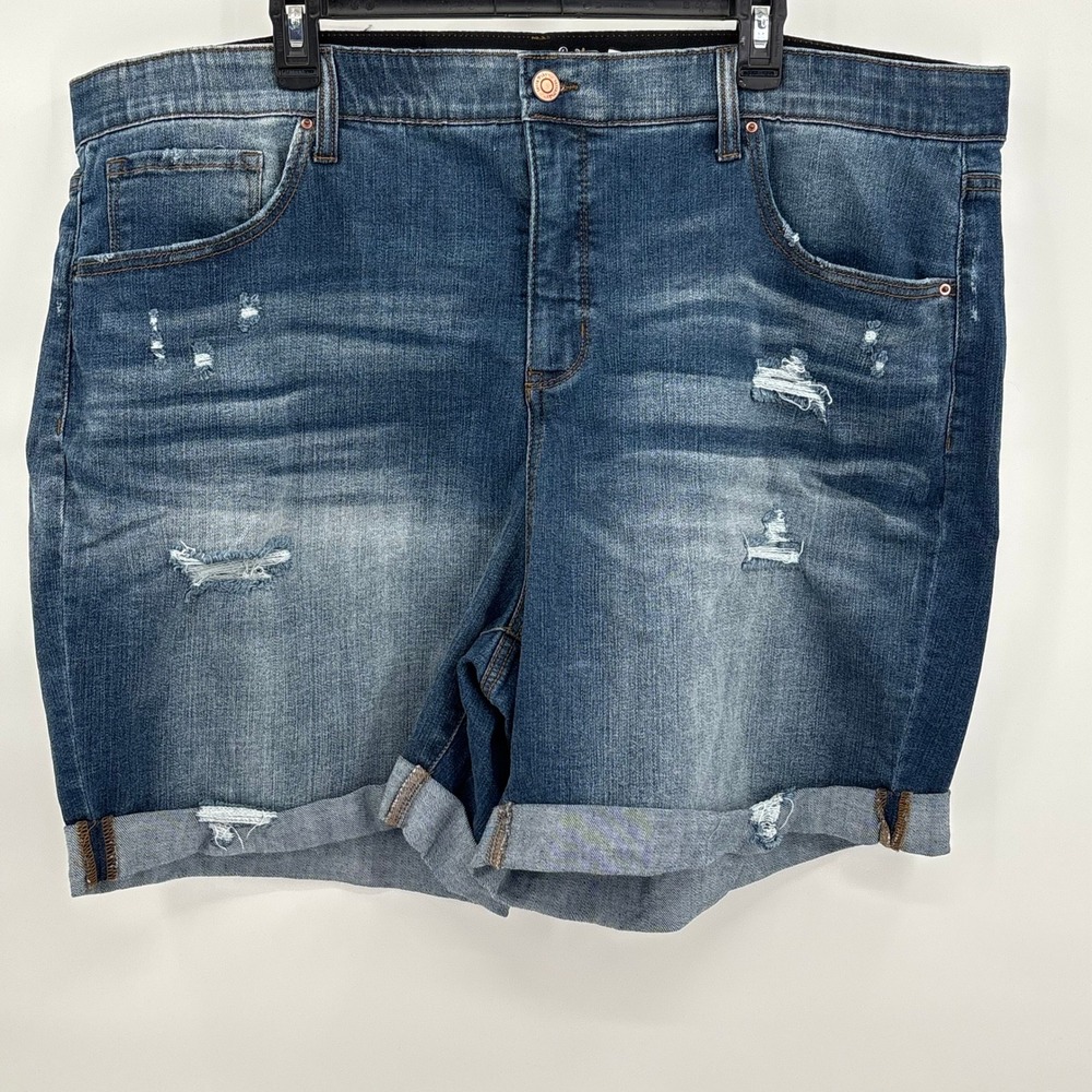 Terra & Sky Womens Plus Size 24W Distressed Cuffed Denim Jean Shorts Dark Wash